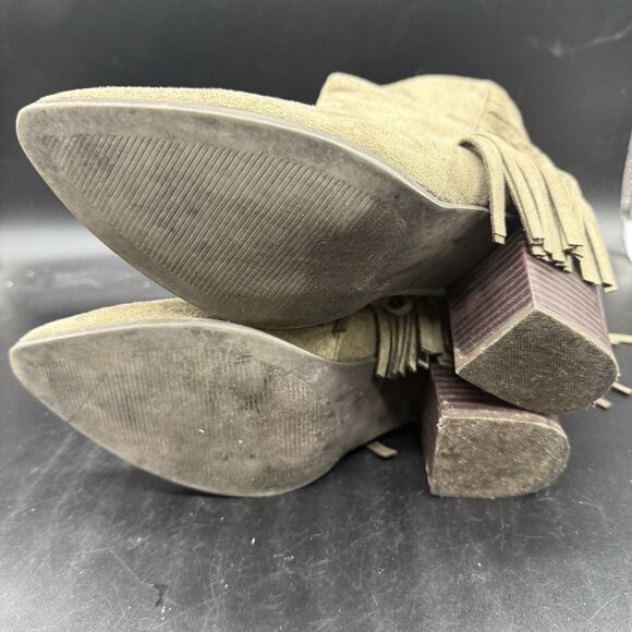 Just Fab Mercenne Fringe Ankle Bootie Womens Size 9 Sage Pointed Toe Suede - Picture 9 of 9